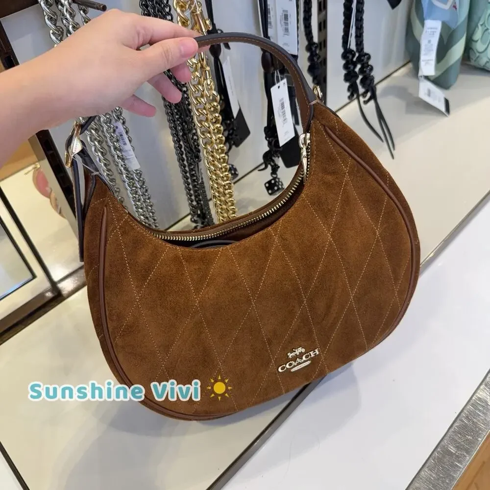 NWT Coach Emily Shoulder Bag with Quilting CFG08 Gold/Warm Brown Suede Leather